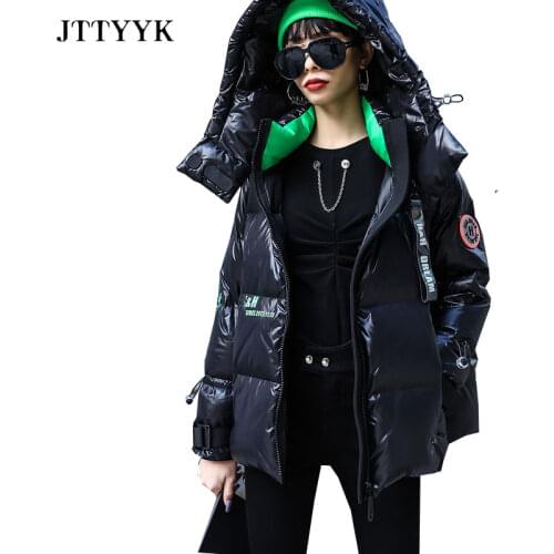 Korean Fashion Warmth Winter Down Jacket Women 2021Hooded Feather Parka Winter Snow Coat Bright Casual Thick Short Puffer Jacket