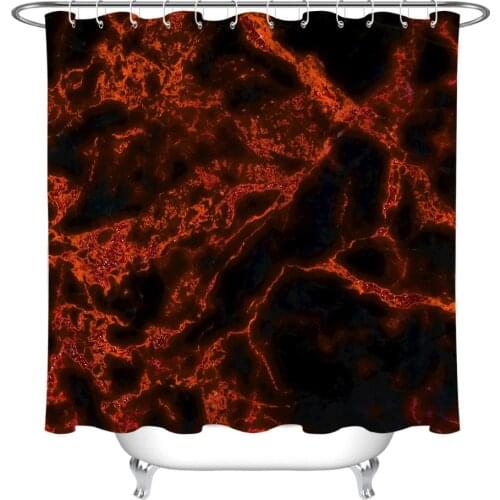 Red Marble Texture and Black Background Shower Curtain Bathroom Mildew Resistant Waterproof Fabric for Bathrub Decor