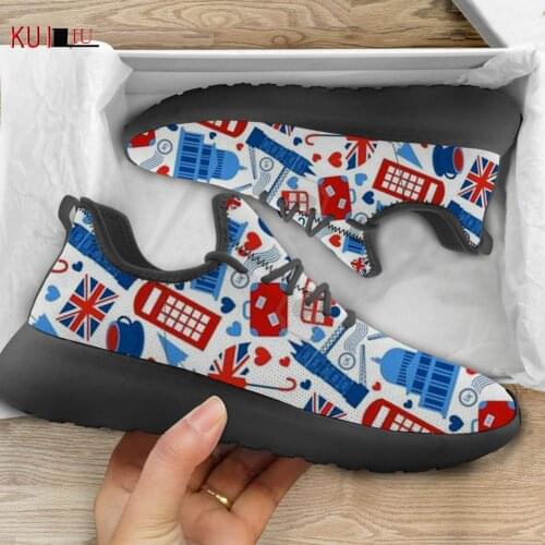 KUILIU New Fashion British Flag Graphic Men Women Platform Vulcanized Shoes Print Breathable Mesh Knit Couple Unisex Sneakers