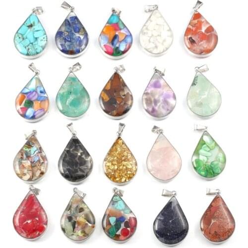 Natural Semi-precious Stone women Necklace Pendant Water drop shape Resin Pendant For jewelry making DIY Necklace accessories