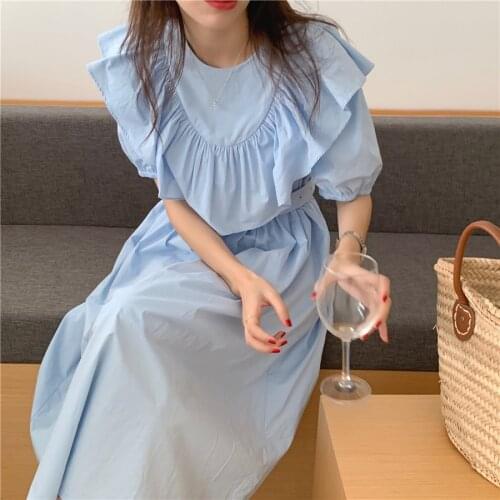 Lamtrip Sweet Stylish Gentle Loose Solid Vestidoes Ruffles Dresses