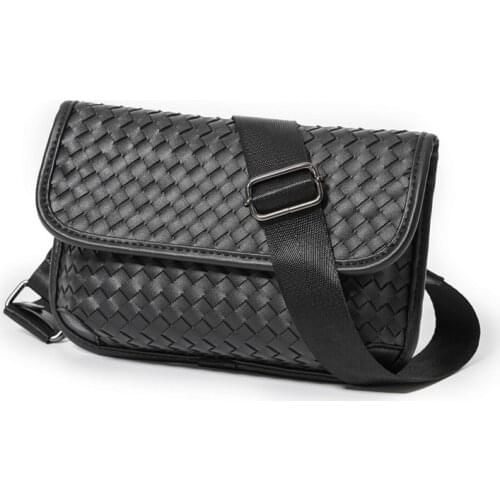 Fashion Knitting PU Leather Shoulder Bag Men Crossbody Bags Large Capacity Messenger Bag for Men Handbag Black Men Shoulder Bags
