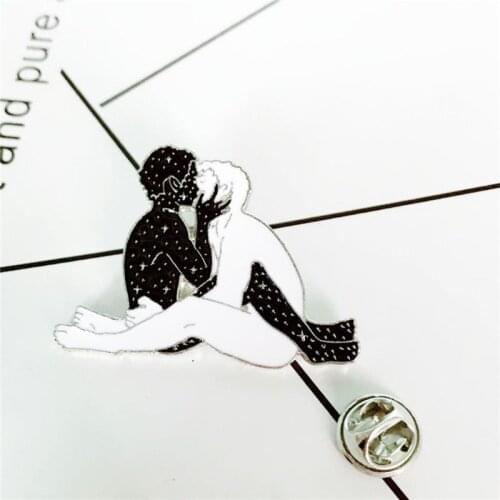 Man and Man Kissing Pins Embrace Gay Love Brooch White Black Men Lover Brooch