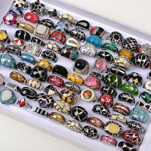 Wholesale Bulk 20pcs/Lot Vintage Titanium Steel Stainless Steel Enamel Style Jewelry Rings For Men Women Mix Style