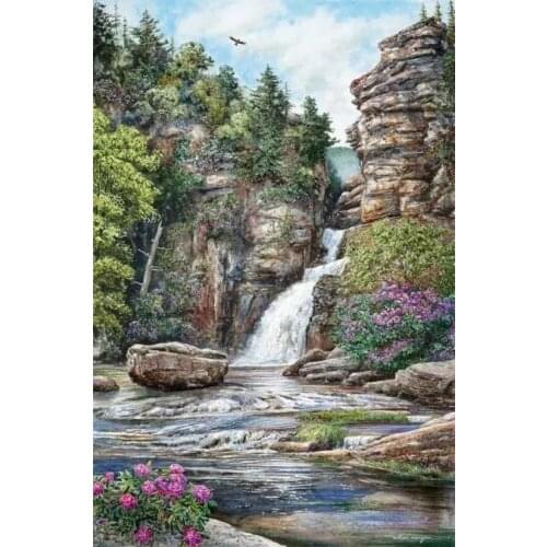 Linville Falls Cross Stitch Kits Forest scenery Needlework Sewing Embroidery Crafts 14ct Unprinted DIY Arts Handmade Home Decor