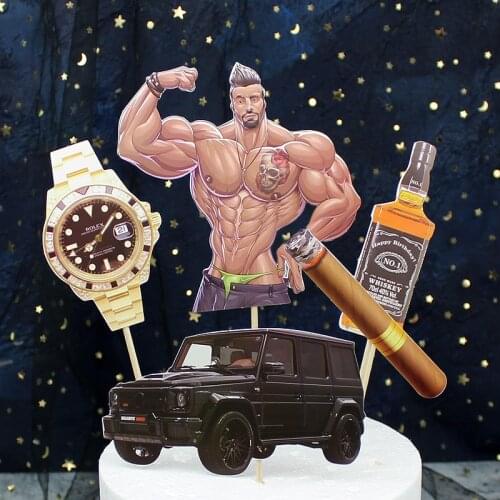 Pack of 5 Muscle Man Car Cake Toppers Picks Cupcake Topper for Boy Man Birthday Cake Decorations Birthday Party Decor Supplies