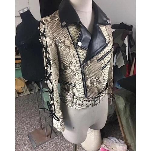2021 New Womens Snake Python Leather Jacket Casual Real Leather Luxury Stylish Fashion Snakeskin Leather Biker Coat Jacket