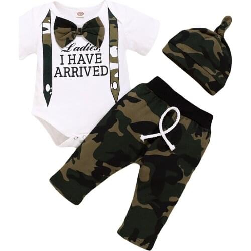 New Infant Baby Boys Clothes Mamas Boy Bodysuit Pants+Hat 3Pcs Outfits Set