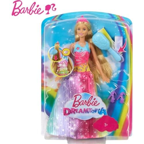 Genuine Barbie Doll Fashionista Long Blond Hair Rainbow Princess Dress Magical Brush Light Sound Children Educational Toy FRB12