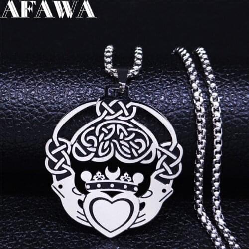 2021 Knotwork Claddagh Heart Stainless Steel Necklace for Women Silver Color Chain Necklaces Jewelry colgante mujer N3311