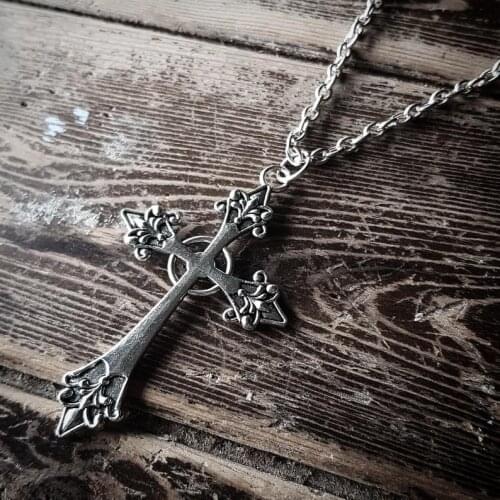 Silver Color Large Detailed Cross Pendant Necklace Gothic Creativity Jewellery Fashion Punk Charm Delicacy Men Women Gift 2021