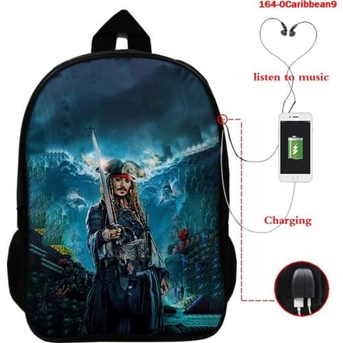 Disney Pirates of the Caribbean School Bags Boys Girls USB Laptop Travel Backpack Nylon Men Bagpack Teenagers Mochila infantil