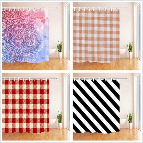 Bohemian Pattern Shower Curtains Geometric Stripes and Checkered Bathroom Decor Hang Cloth Curtain Waterproof Polyester Fabric
