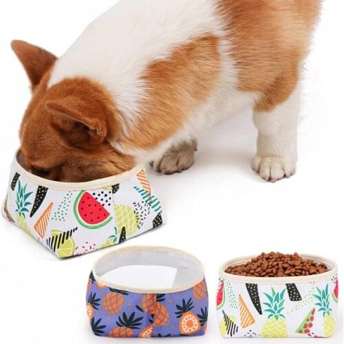 Dog Pet Folding Polyester Bowl Outdoor Travel Portable Puppy Food Container Feeder Dish Bowl 2 Colors