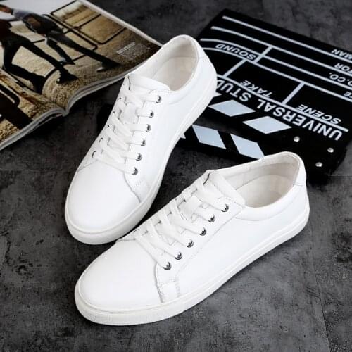 High Quality Casual Solid Mens White Shoes Genuine Leather Sneakers Black Flats Breathable Luxury Mens Shoes Plus Size 36-49