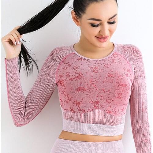 Women Workout Sportswear Long Sleeve Shirts Slim Fit Yoga Fitness Crop Tops Training Sports Clothes Gym Activewear Exercise