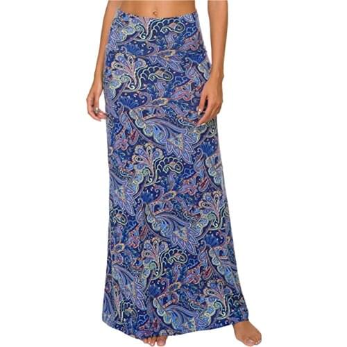 Boho Print Long Skirts Women Summer Beach Bottoms Elastic Waist Gypsy Ethnic Plus Size Ladies Skirt Female 2021 New Женские Юбки