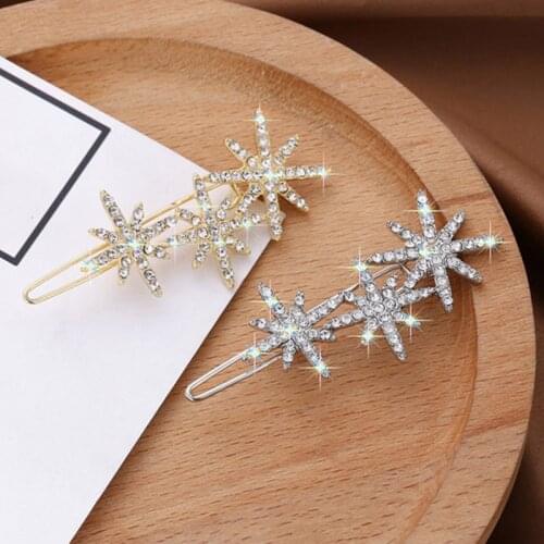 Women Crystal Hair Clip Snowflake Star Hairpins Trendy Hair Clips Rhinestones Jewelry Headwear Girls Accessorie Styling Tools