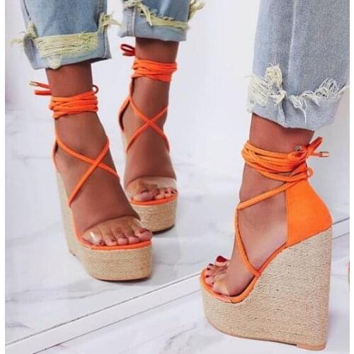Moraima Snc Newest Open Toe PVC Patchwork Platform Wedge Sandals Summer Sexy Lace-up Gladiator Shoes Woman Cutouts Dress Heels