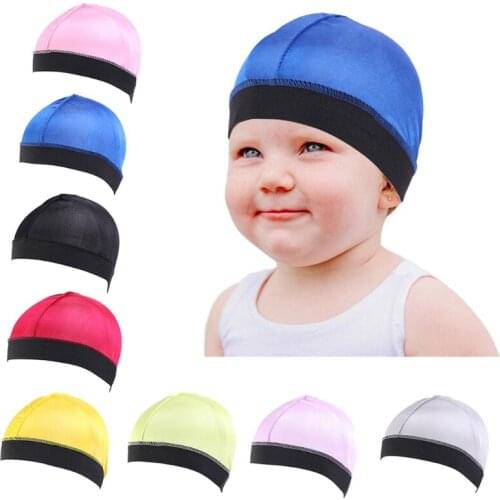 1Pc Elastic Band Silky Satin Bonnet Kids Dome Wave Caps Elastic Stretch Hair Cover Hat Night Sleep Cap Hair Accessories