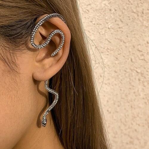 2021 New Fashion Ins Studded with Crystal Exaggerated Snake-shaped Ear Clip Woman Simple Girl Gothic Party Jewelry Gift