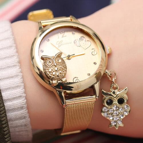 2021 Ladies Watches Luxury Gold Watches Women Fashion Design Owl Watches Mesh Band Quartz Wristwatch Female Wholsale Price Gifts