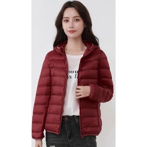2021 Winter Women Ultra Light White Duck Down Coat Female Hooded Puffer Jackets Solid Color Warm Parkas Portable Ladies Outwear