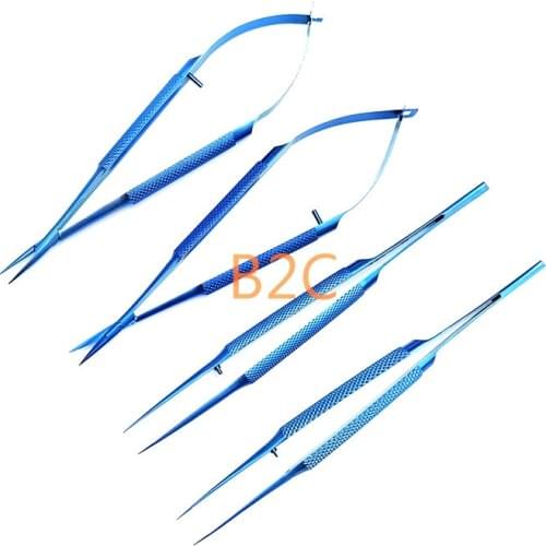 4pcs/set ophthalmic tweezer 14cm Titanium scissors needle holder forceps eye instrument