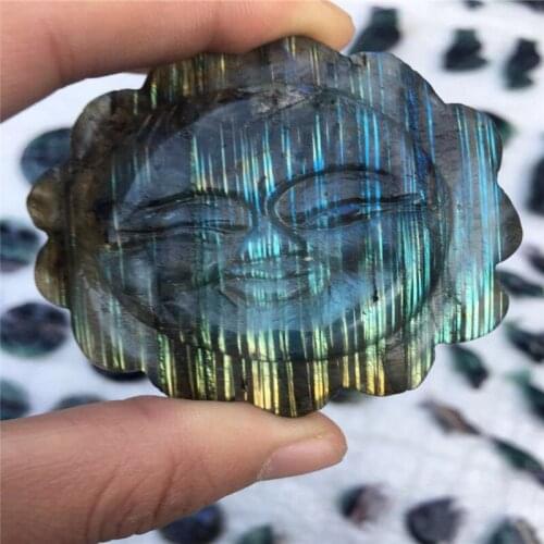 5-7 cm long, natural labradorite, moonstone crystal carving sun, smiling face sun decoration, crystal carving figures