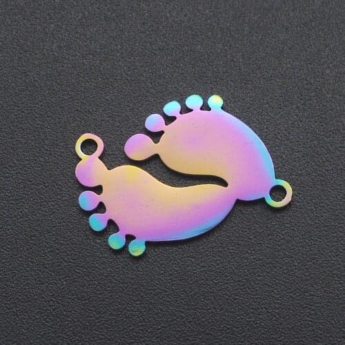 5pcs/lot 103% Stainless Steel Rainbow Baby Foot Connector Charm Wholesale Necklace Making Pendants OEM Order Accepted Never Fade