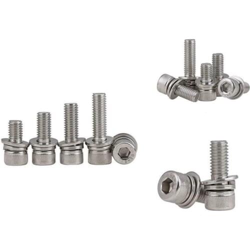 5PCS 304 M5M6M8 cylindrical head hexagon socket screw with flat spring washer
