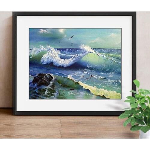 5D DIY Diamond Painting Cross Stitch Sea Waves Home Decor Full Square Rhinestone Mosaic Diamond Embroidery