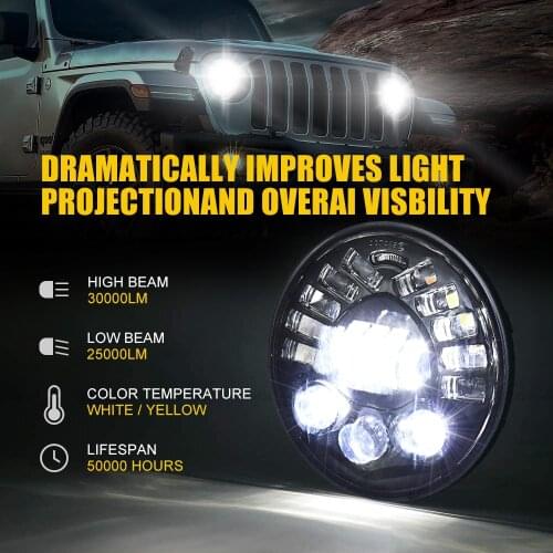 7Inch LED Headlight DRL Hi/Lo Beam 300W Amber Angel Eye For Niva Motorcycle Lada Offroad 4x4 UAZ SUV ATV 12V 24V Car Headlamp