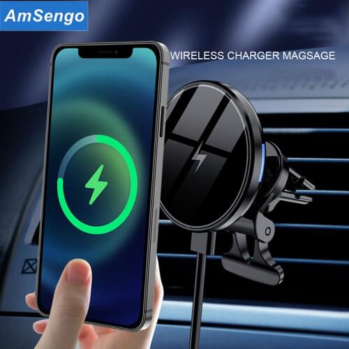 Amsengo 15W Fast Qi Magnetic Wireless Car Charger Phone Holder for iPhone 12 11 Pro Max Universal Wireless Charging Car chargers