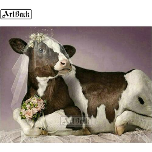 ARTBACK 5d diy diamond painting cow wedding dress full square 3d diamond embroidery set animal handmade mosaic home decoration