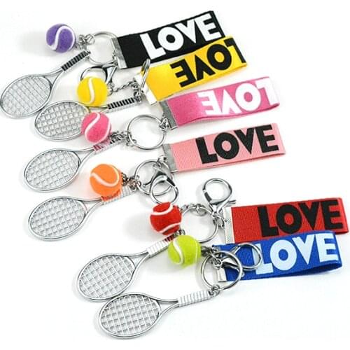 Tennis Keychain Bag Car Key Chain Pendant Tennis Club Metal Keyring Birthday Gift 6 Colors Mix 30pcs/lot wholesale