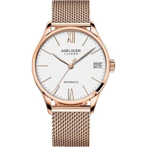 Agelocer Luxury Brand Rose Gold Watches for Men Ultra Thin Case Waterproof Automatic Watches Dress Bracelet Watches 7071D9