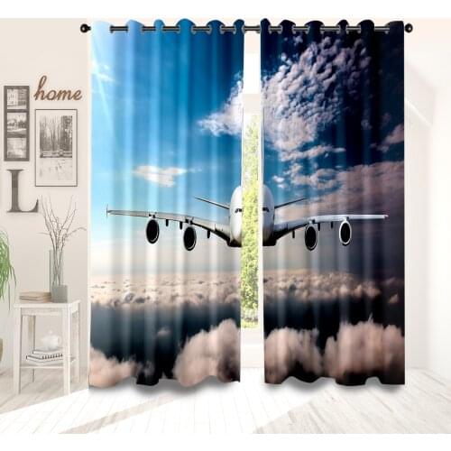 Airplane sky space childrens curtain half shade high quality curtains for kids room living room kids room / plane curtains