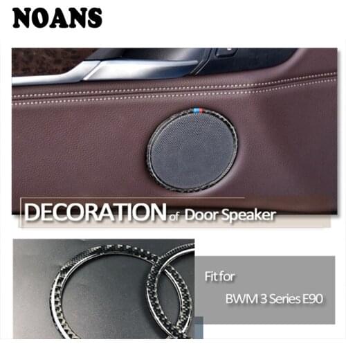 For BMW 3 Series E90 X1 E84 Car Accessories Styling 3D Stickers Carbon Fiber Door Speaker Circle Rings Loudspeaker Frame