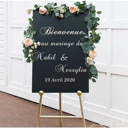 Welcome Wedding Mirror Decal Custom Names Date Vinyl Wall Sticker Wedding Sign Graphic Venue Decor Wall Art Poster French AZ211