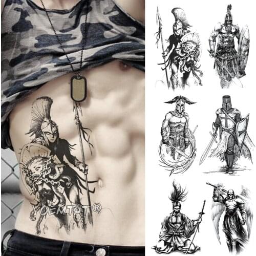 Hero Gladiator Warrior Temporary Tattoo Sticker Spartan Waterproof Tatto Crusader Knights Body Art Arm Fake Tatoo Men Women
