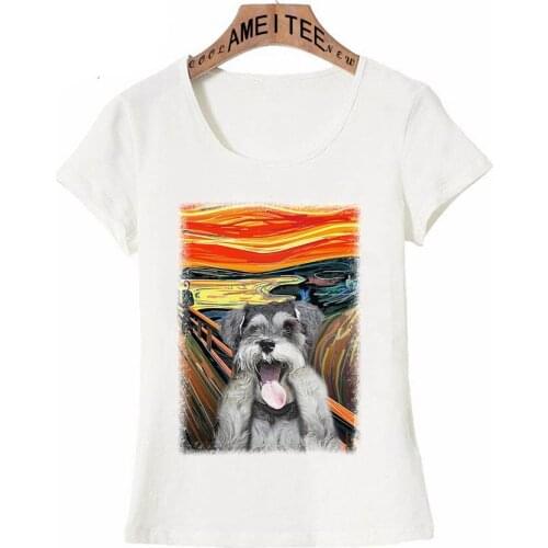 Art Painting Schnauzer Cry T-Shirt New Summer Women t-shirt Fashion Watercolor Dog Casual Tops Female Novelty Cool Woman Tees