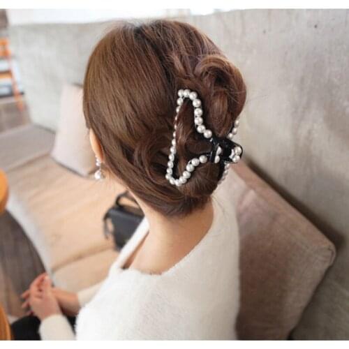 Exquisite Imitation Pearl Hair Ornaments Clips Hairpins Black Acrylic Hair Clamps Claw Head Decoration Large Hair Jewelry