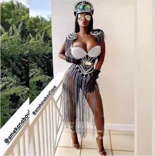 Fashon Sparkly Rhinestones Fringes jumpsuit women See Through Birthday Celebrate Outfit Party Dance Female Singer Show bodysuit