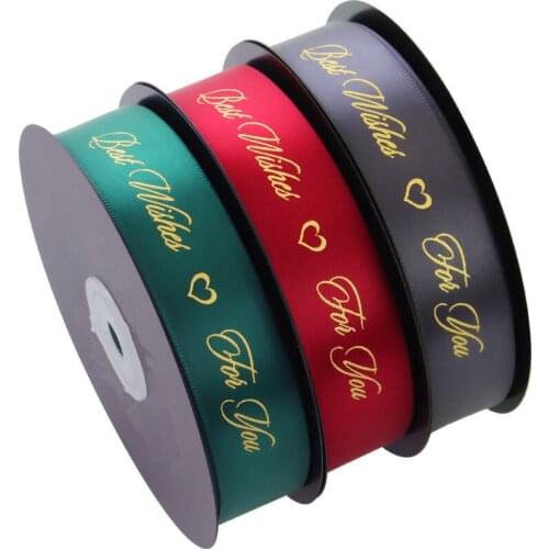 Beautiful Wide 2.5CM High-grade Gold Series Polyester Ribbon Flower Wrap Cake Ties Gift Ribbon Best Wished For You/wedding party