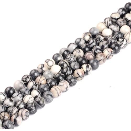 Round Natural Black Network Stone Beads 4/6/8/10/12/14mm Pick Size Loose Stone Beads Fit DIY Jewelry Bracelet Necklace Making