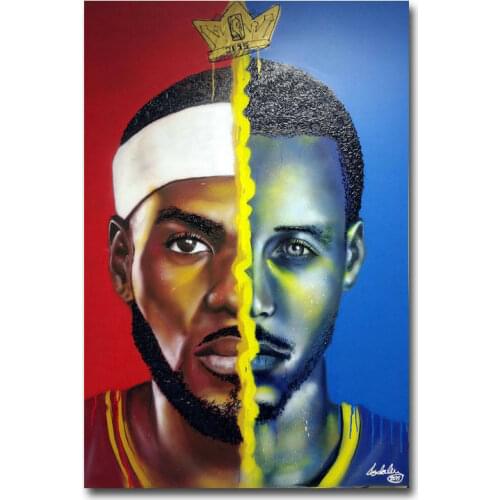 Lebron James vs Steph Super Star Silk Fabric Wall Poster Art Decor Sticker Bright