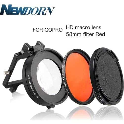 58mm 16x Macro Lens + UV Red Filter +Lens Cap for GoPro hero5 Go pro Hero 5/6 Black Action camera Accessories