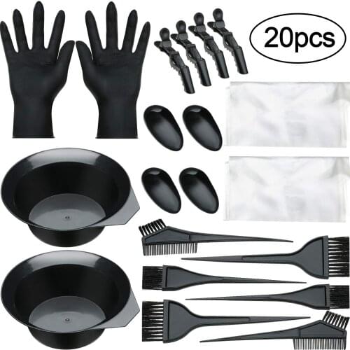 20 Pieces Hair Dye Brush and Bowl Set, Hair Dye Coloring Kit, Hair Tinting Bowl, Dye Brush, Ear Cover, Gloves Dye Brush