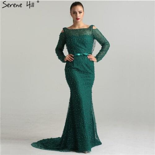 2020 New Design Long Sleeve Backless Evening Dresses Luxury Beads Mermaid Long Dress Party Gown Dubai Robe De Soriee BLA6340